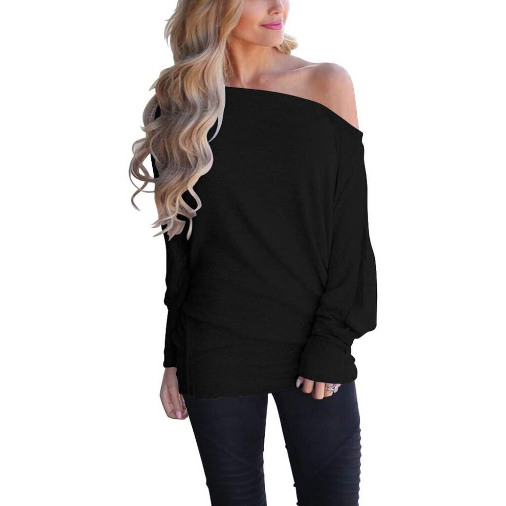 Women's Off Shoulder Knit Top Loose Batwing Sleeve Tunic Casual Oversized
